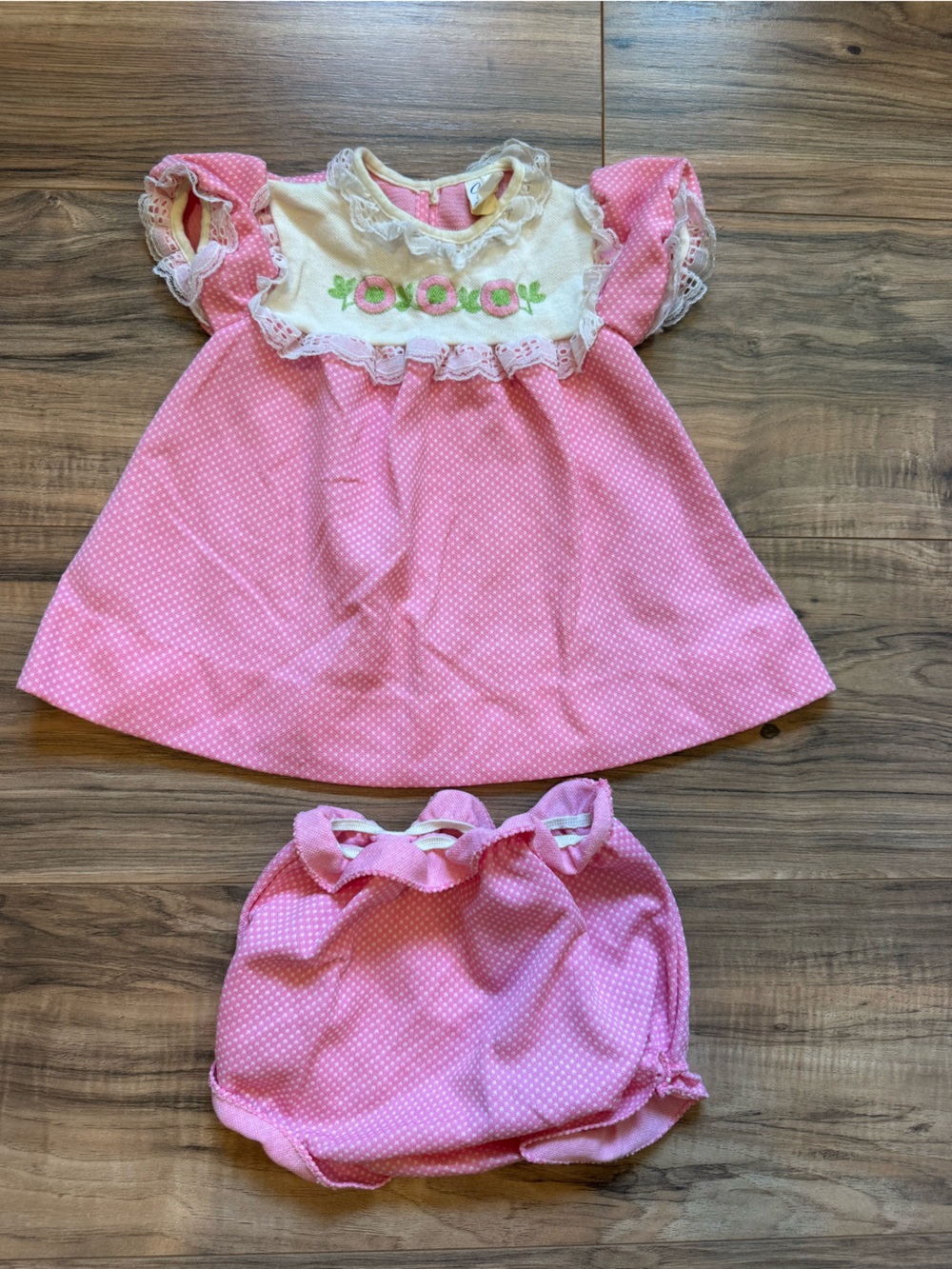 Vintage Carter’s Pink Baby Dress & Bloomer Set 12M Embroidered Floral 2-Piece